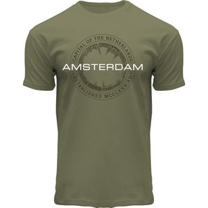 Fox Originals Circle Skyline T-shirt Amsterdam Heren & Dames Katoen Army Groen Maat S