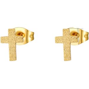 Aramat Jewels Oorbellen - Matte RVS kruisjes Oorbellen 9x7mm - Roestvrij staal - Mannen - Volwassenen - [9mm]