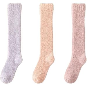 Pluche sokken - 3 paar - buislengte 35 cm - onderkant lengte 22 cm - zachte en warme sokken - schattige en comfortabele pluche sokken - herfst- en wintersokken - nude sokken voor binnen - herfst- en wintersokken voor buiten