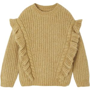 Trui met ruches en kabels voor meisjes goudbeige