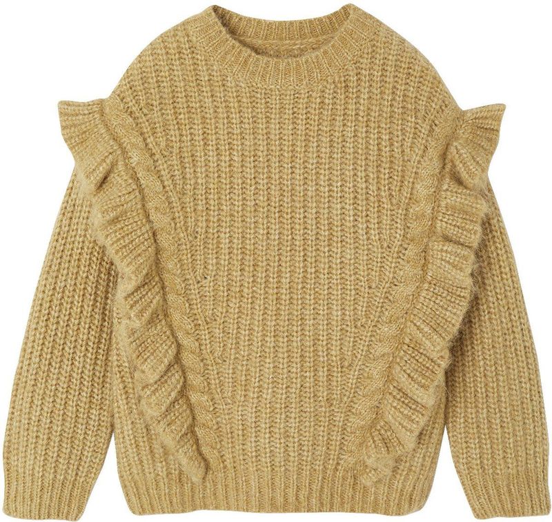 Trui met ruches en kabels voor meisjes goudbeige