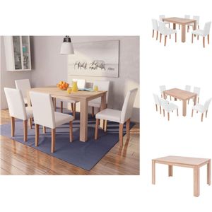 vidaXL Eettafelset - Bruin/Crème - 140x80x75 cm - Spaanplaat met eikenhouten afwerking - Set tafel en stoelen