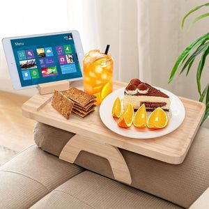 Bamboe Sofa Arm Lade Tafel - 360 ° Draaibare Mobiele Houder - Opvouwbare Bank Armsteun Lade - Draagbare Bank Arm Clip Tafel voor Afstandsbediening Dranken Snacks Telefoon