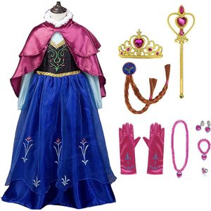 Prinsessenjurk meisje + Kroon + Vlecht + Toverstaf + Handschoenen + Juwelen- Sinterklaas Cadeau - Anna verkleedjurk - Prinsessen speelgoed - Het Betere Merk - maat 92/98 (100)- Roze cape