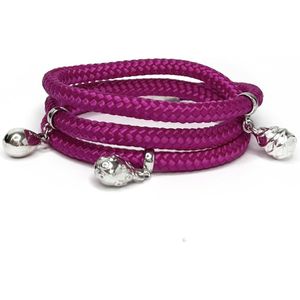 NIEUW - Jolla - dames wikkelarmband - zilver - touw - bedels - Charm Rope Wrap - Fuchsia