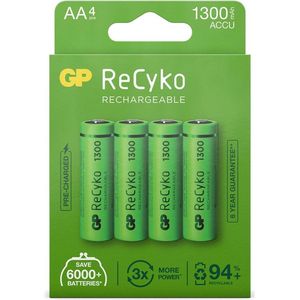 GP ReCyko+ Oplaadbare AA-batterijen - 1300 mAh - 4 stuks