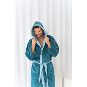 Casilin - Badjas in 2 kleuren -Teddy - Met kap voor Dames en Heren - Maat XXL - Voor Volwassen - Met capuchon - Badstof, Fleece, Katoen - Absorberend - Zeegroen