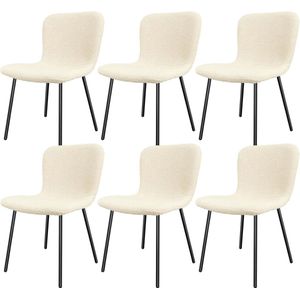 Eetkamerstoelen set van 6 - Teddy fleece stoelen met zwarte metalen poten voor eetkamer, slaapkamer en ontvangstruimtes - Kaki