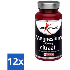 12 x Lucovitaal - Mineralen - Magnesium 400 mg Citraat - 60 Tabletten - Magnesium Supplement - Magnesiumcitraat - Spierherstel - Energie - Mentale Veerkracht