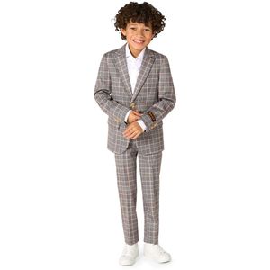 OOppoSuits Daily Checked Tan Jongens Pak - Kostuum - Feesten & Gelegenheden Kostuum - Grijs - Maat EU122-128