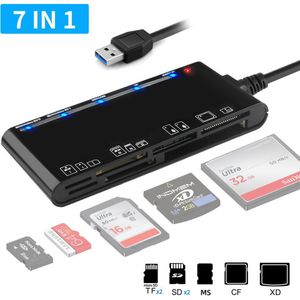OUYLAF USB C Kaartlezer - 7-in-1 Hub - SD/CF/Micro SD/XD/MS - Voor Windows/Mac/Linux/Android - USB3.0 Snelheid