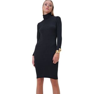 Trend Alaçatı Stili Bordeaux Corduroy Bodycon Gebreide Damesjurk Met Coltrui Alc-X7345