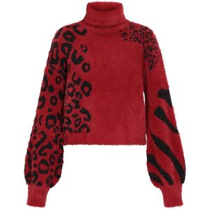 myMo - ROCKS - Trui - Bourgogne/Zwart - Pofmouwen - Dierenprint