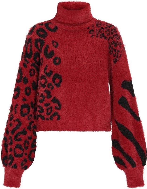 myMo - ROCKS - Trui - Bourgogne/Zwart - Pofmouwen - Dierenprint