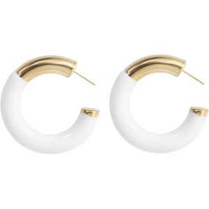 The Jewellery Club - Kylie earrings off-white - Oorbellen - Dames oorbellen - Statement oorbellen - Stainless steel - Goud - 4 cm