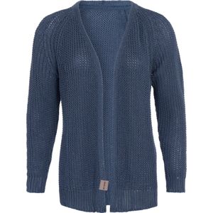 Knit Factory Daisy Kort Gebreid Dames Vest - Lente & zomer vest - Donkerblauw damesvest reikend tot de heup - Dames cardigan gemaakt uit 80% Gerecycled katoen - Duurzaam & Milieuvriendelijk - Jeans - 40/42