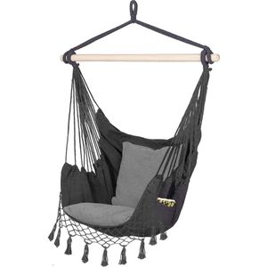Springos Hangstoel | Binnen & Buiten | 2 Kussens | Belastbaar tot 150 kg | 126 x 100 cm | Grijs