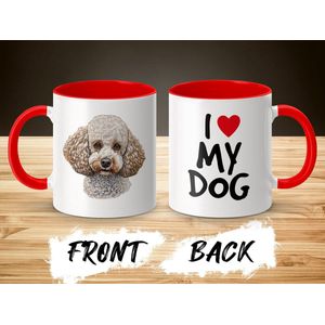 Mok rood/wit Poodle dog - I love my dog / dog lover / dogs - ik hou van mijn hond / hondenliefhebber / honden