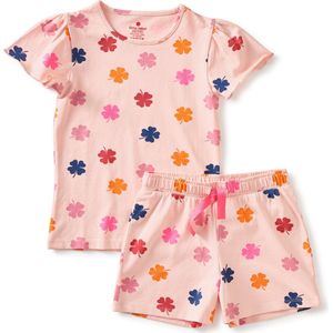 Little Label Pyjama Meisjes Maat 146-152/12Y - roze, oker, blauw - Klavertjes - Shortama - Zachte BIO Katoen