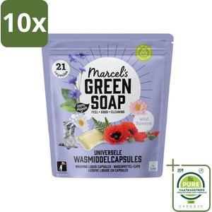 10 x Marcel's Green Soap - Wascapsules - Wilde Bloemen - Gemak in één dosis - 21 Capsules - Grootverpakking - Wascapsules - Biologische Was - Wasmiddel Capsules - Milieuvriendelijke Was - Wasmiddel