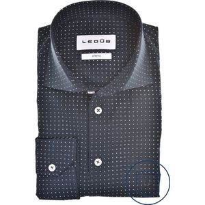 Ledub - Modern Fit - Overhemd - Donkerblauw Gestipt - Strijkvriendelijk