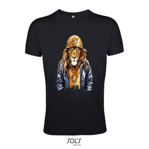 T-Shirt 158an06 Leeuw met gouden kettingen - M