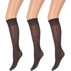 Marianne - Dames Kneehighs Shiny Panty - 35Den - 3-Pack - Maat One Size - Dark grey