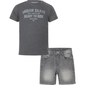 Koko Noko - DJ Dutch Jeans Kledingset - Jongens - Grey Jeans Short - Shirt Steel Blue - Maat 104