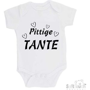 100% Katoenen Romper ""Pittig tante"" Unisex Katoen Wit/zwart Maat 56/62