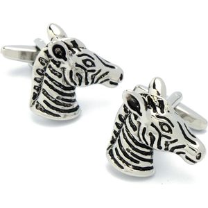 Manchetknopen - Zebra Paard Hoofd Zilverkleurig en Zwart