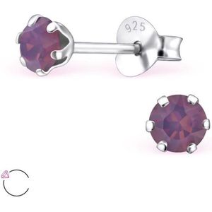 Aramat jewels ® - Kinder oorbellen rond swarovski elements kristal 925 zilver opaal cyclamen 4mm