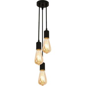 Goeco Hanglamp - 55cm - Groot - E27 - 3 Vlammen Ijzeren Kroonluchter - Vintage Industriële - Zwarte - Geen Lamp