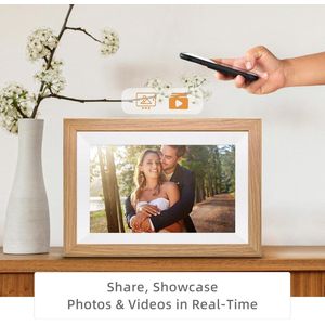 Digitale fotolijst 10.1 inch - HD - Frameo app - Frameo - Digitale Fotolijsten - Fotolijst - Ips touch screen - Hout
