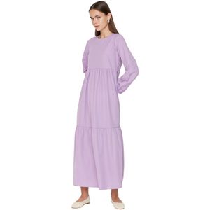 Trendyol Beige Geplooide, Gedetailleerde Katoenen Wijde Geweven Jurk Tctss21El3406