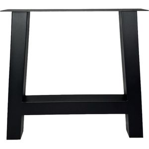 Maison DAM – 1x industriële tafelpoot A met koker 8x8cm, lengte: 72-78, hoogte 72cm, mat zwart fijn structuur, hoogwaardige kwaliteit - Inclusief steldop - Topplaat; 4mm dik