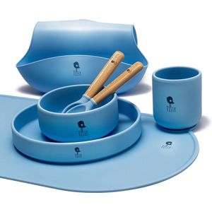 7 delige set Siliconen Kinderservies set - blauw - ( Oxford ) - Eetset - Kinder Servies - Baby Servies - Antislip BPA vrij - Onbreekbaar - Giftset - Kraamcadeau - Babyshower - Siliconen Kinderbestek - siliconen servies baby set - Cadeau