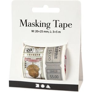 Masking tape. ticket en natuurmotieven. L: 3+5 m. B: 20+25 mm. 2 rol/ 1 doos