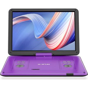 Boifun 17,5"" draagbare dvd-speler met 15,6"" HD groot draaibaar scherm voor in de auto, 4-6 uur speeltijd met batterij, geheugen-afspeelfunctie, ondersteuning USB/TF-kaart [Blu-ray niet ondersteund]