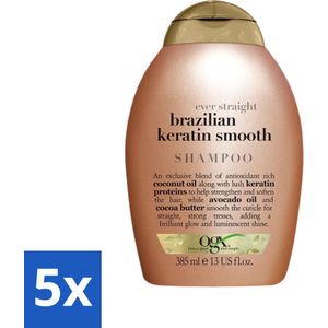 5 x OGX - Brazilian Keratin Therapy - Shampoo - Versterkend - Gladmakend - 385 ml - Braziliaanse Keratine - Haar Conditioner - Haarmasker - Voedende Shampoo