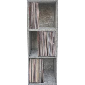 Lp platen vinyl opbergkast - opbergen lp vinyl platen - boekenkast - 3 vakken - grijs beton