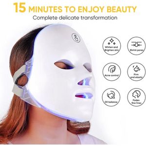 HUIDVERJONGING LED Masker - 7 Kleuren Lichttherapie - Infraroodlamp - Infraroodtherapie - Acnebehandeling & Huidverjonging