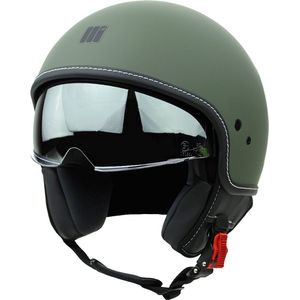 Motocubo Beetle - Jethelm met vizier - ECE 22.06 - Mat groen - Maat S - Motor, brommer en scooterhelm
