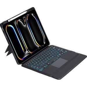 Toetsenbord Hoes Geschikt Voor Apple iPad 2020/2021 (10.2 inch) - Bluetooth Magnetisch Smart Folio Keyboard Case - met Touchpad Muis en Verlichting - QWERTY - Zwart