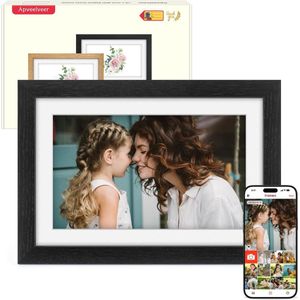 Digitale Fotolijst WiFi Zwarte Eiken Houten lijst met 10.1 Inch HD Touchscreen