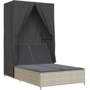 vidaXL Ligbed Tweepersoons - Poly Rattan - Lichtgrijs Ligbed - Tuinset - Lounge Set - Buis Meubel - Relaxstoel