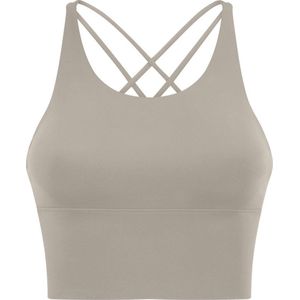 PureSquare - crop top - sportbh – Sporttop - Grijs/Bruin - maat S - vaste bh cups - fitness - sport – yoga