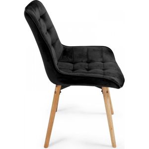 Miadomodo Eetkamerstoelen - Velvet - Fluweel - Houten Poten - Gewatteerd - Set van 6 - Zwart