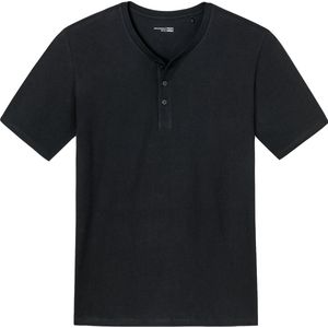 SCHIESSER Mix+Relax T-shirt - korte mouw O-hals met knoopjes - zwart - Maat: XXL