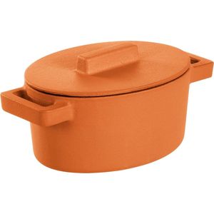 Sambonet - Gietijzer Braadpan Oranje - Ovaal - 13 cm x 10 cm incl deksel