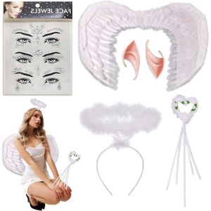 Engelenkostuum voor dames | Engelenvleugel Kostuum Set voor Volwassenen | Carnaval Halloween kostuum met Halo en Toverstaf